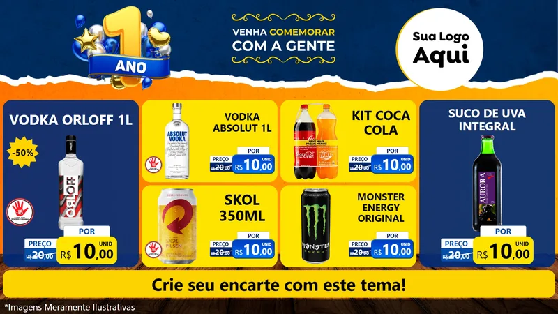 Modelo de TV para TV Horizontal com o tema Um Ano de Aniversário para Distribuidora de bebidas
