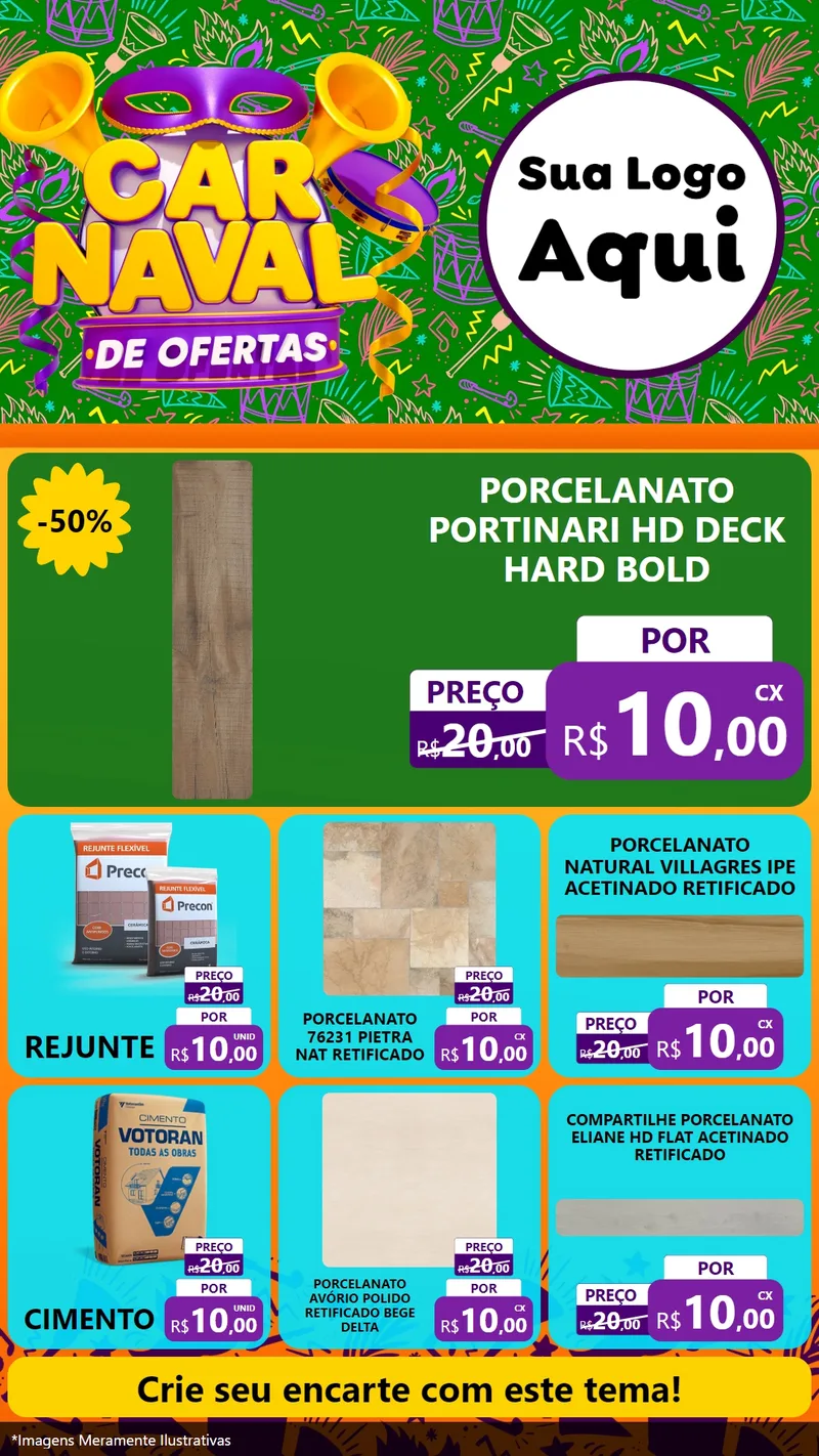 Modelo de Rede Social para Stories com o tema Carnaval de Ofertas para Pisos e revestimentos
