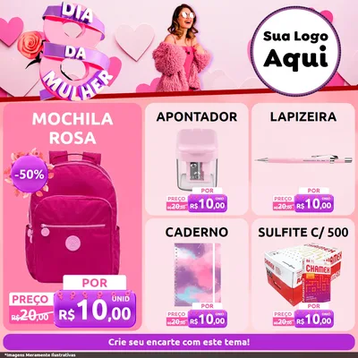 Modelo de Rede Social para Feed Facebook com o tema Dia da Mulher para Papelaria