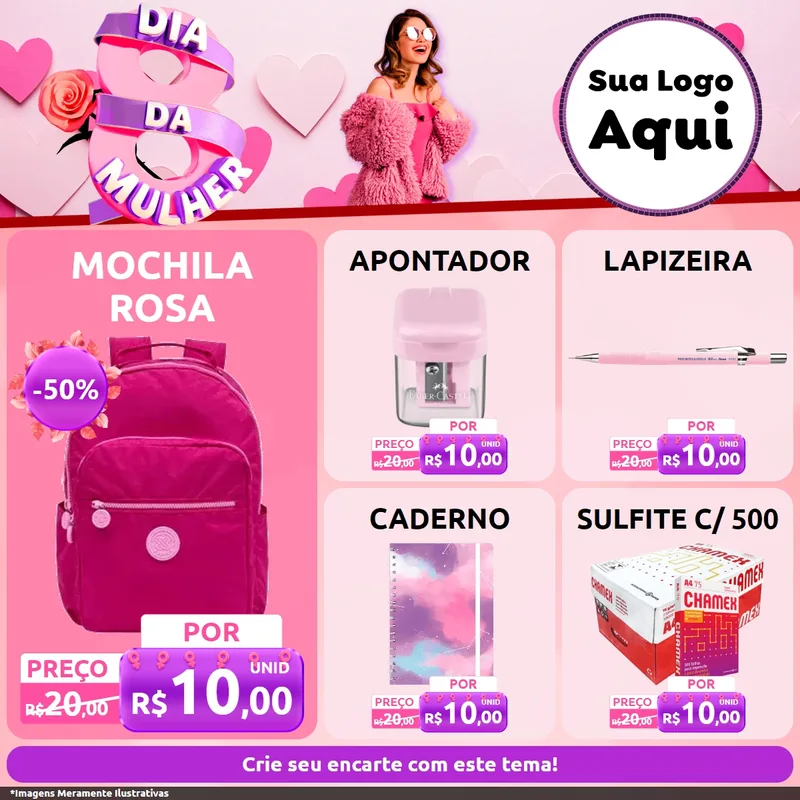 Modelo de Rede Social para Feed Facebook com o tema Dia da Mulher para Papelaria