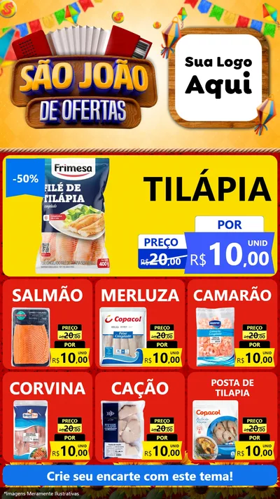 Modelo de Rede Social para Stories com o tema São João de Ofertas para Peixaria