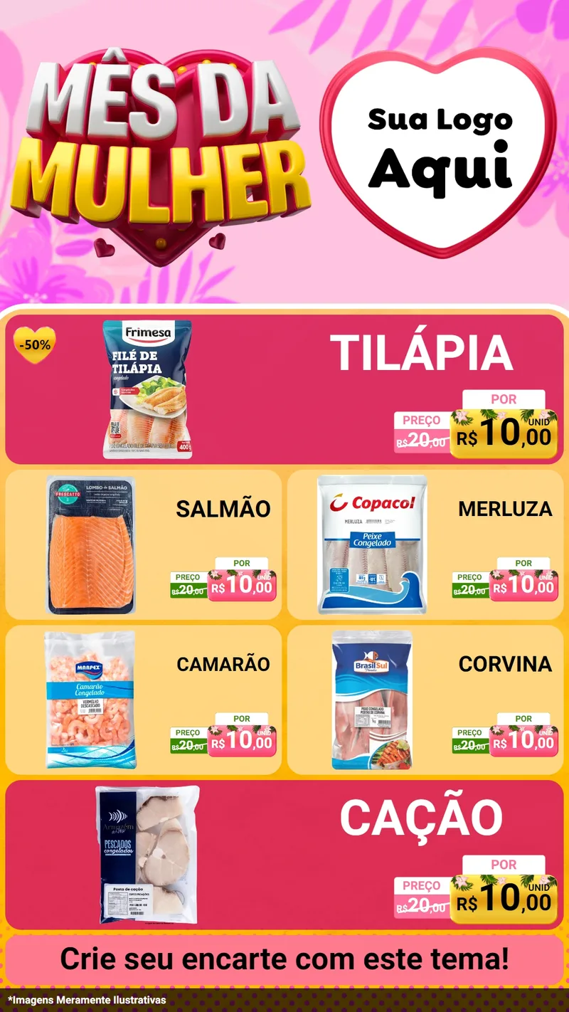 Modelo de TV para TV Vertical com o tema Mês da Mulher para Peixaria