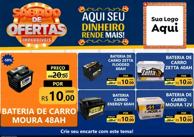 Modelo de Encarte para Encarte A4 Horizontal com o tema Sábado de Ofertas Imperdíveis para Baterias Elétricas