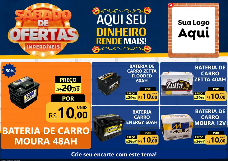 Modelo de Encarte para Encarte A4 Horizontal com o tema Sábado de Ofertas Imperdíveis para Baterias Elétricas
