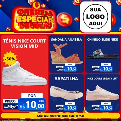 Modelo de Rede Social para Feed Facebook com o tema Ofertas Especiais de Julho para Calçados