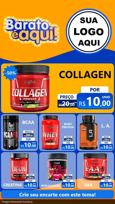 Modelo de Rede Social para Stories com o tema Barato é aqui para Suplementos alimentares