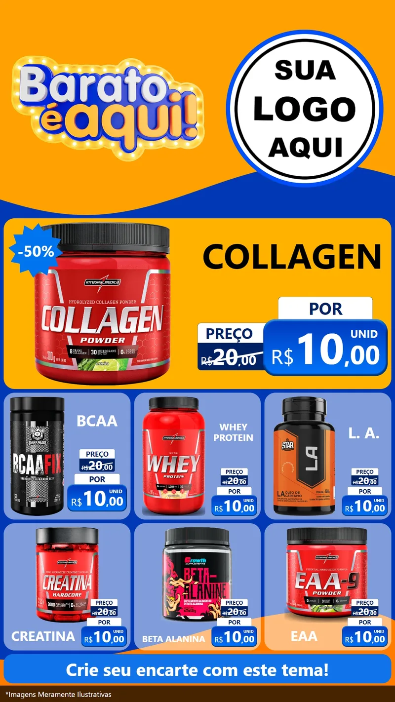 Modelo de Rede Social para Stories com o tema Barato é aqui para Suplementos alimentares
