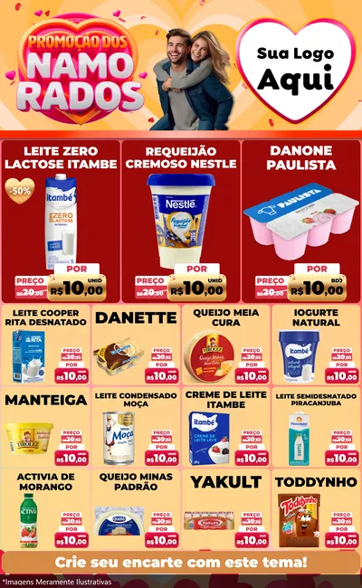 Modelo de Encarte para Encarte Grande com o tema Promoção dos Namorados para Frios e Laticínios