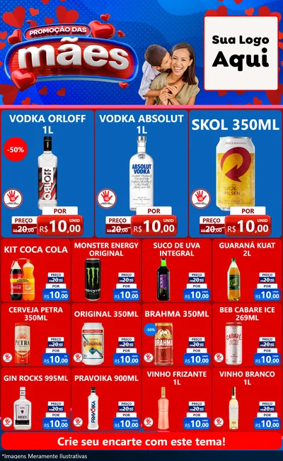 Modelo de Encarte para Encarte Grande com o tema Promoção das Mães para Distribuidora de bebidas