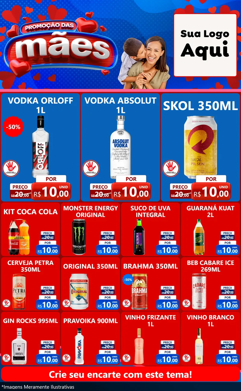 Modelo de Encarte para Encarte Grande com o tema Promoção das Mães para Distribuidora de bebidas