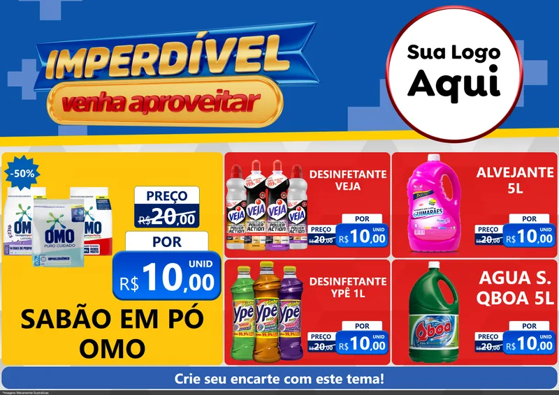 Modelo de Encarte para Encarte A4 Horizontal com o tema Imperdível para Produtos de Limpeza