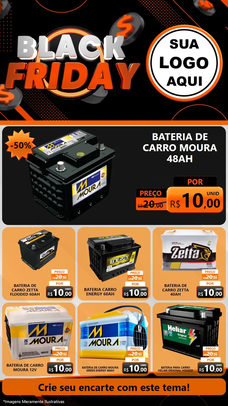 Modelo de Rede Social para Stories com o tema Black Friday para Baterias Elétricas