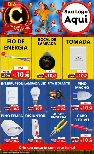 Modelo de Encarte para Encarte Grande com o tema Dia C - O Dia Mais Barato Do Mês para Materiais Elétricos