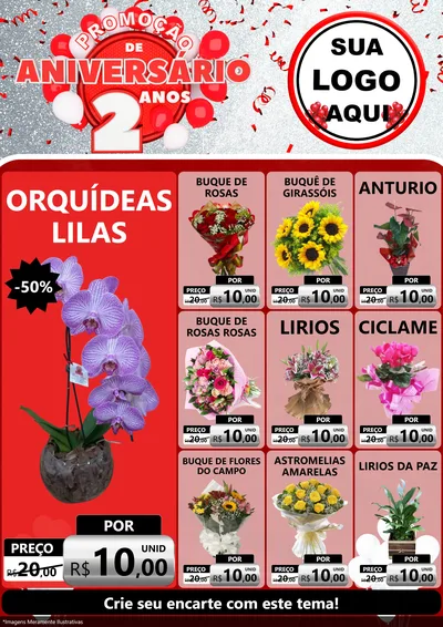 Modelo de Encarte para Encarte A4 Vertical com o tema Promoção de Aniversário - 2 Anos para Floricultura e jardim