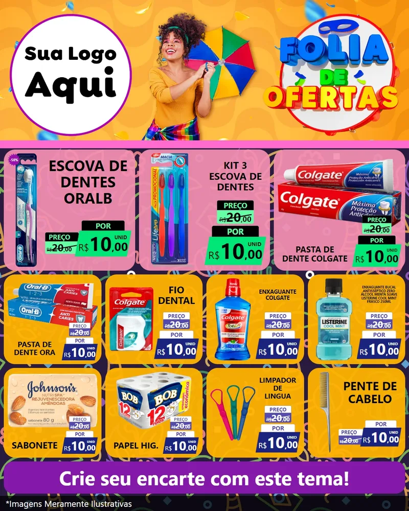 Modelo de Rede Social para Feed Instagram com o tema Folia de Ofertas para Higiene Pessoal