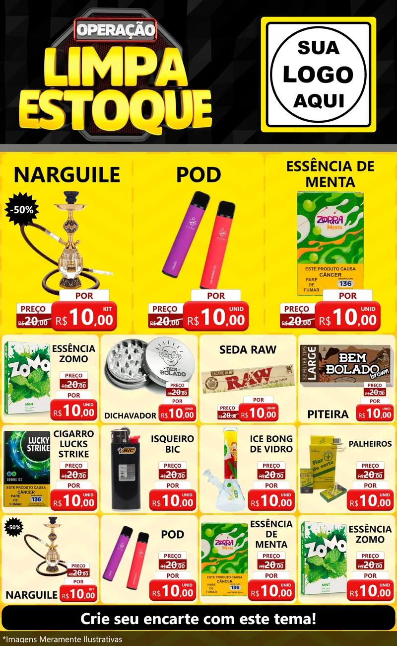 Modelo de Encarte para Encarte Grande com o tema Operação Limpa Estoque para Tabacaria
