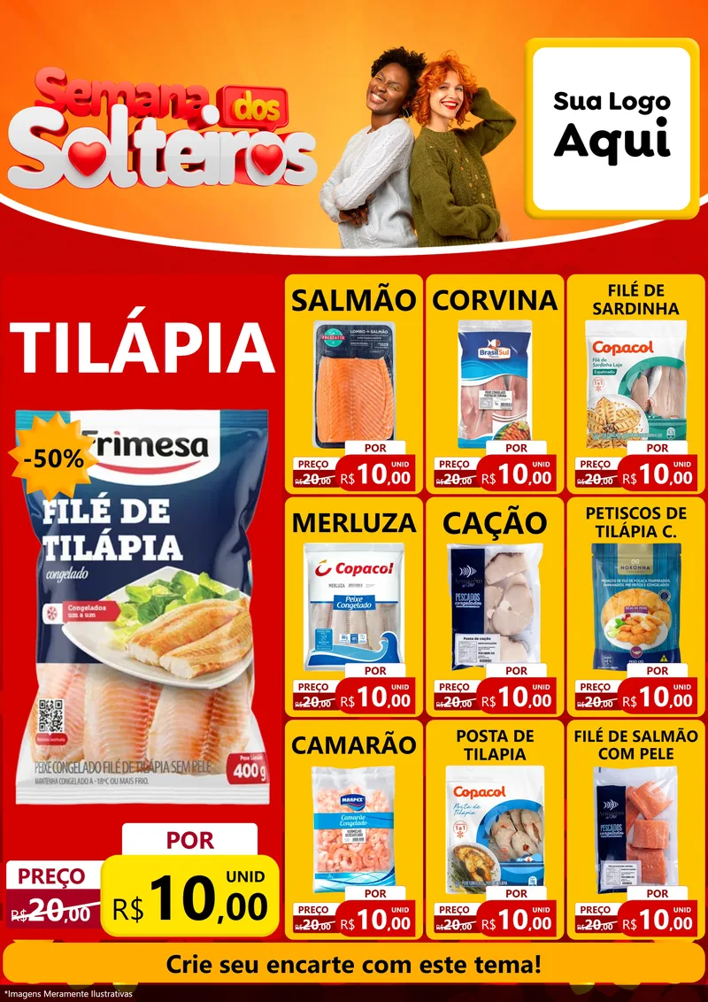 Modelo de Encarte para Encarte A4 Vertical com o tema Semana dos Solteiros para Peixaria