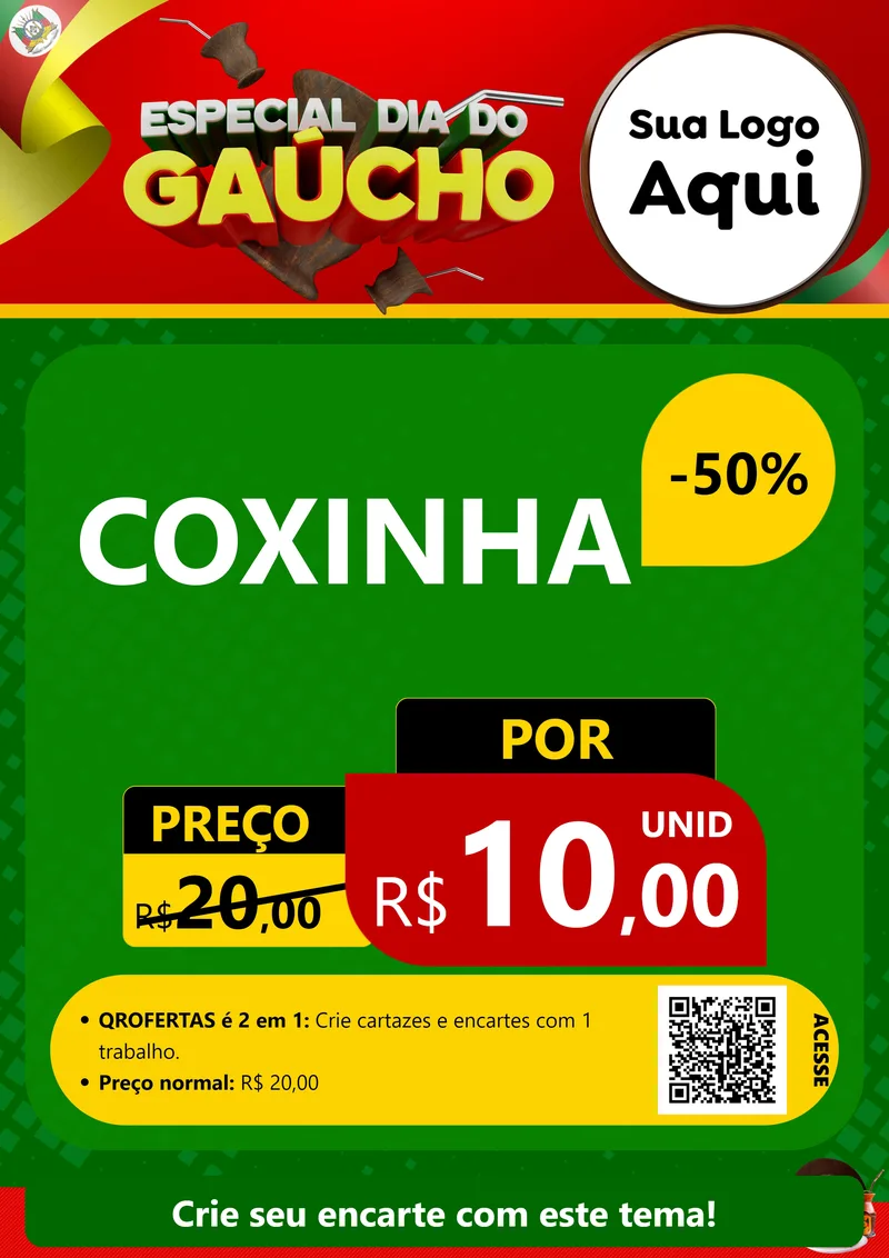 Modelo de Cartaz para Cartaz A4 Vertical com o tema Especial Dia do Gaúcho para Salgadaria