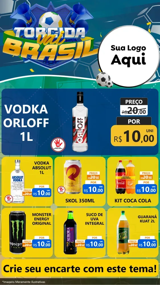 Modelo de Rede Social para Stories com o tema Torcida Vai Brasil - Copa para Distribuidora de bebidas