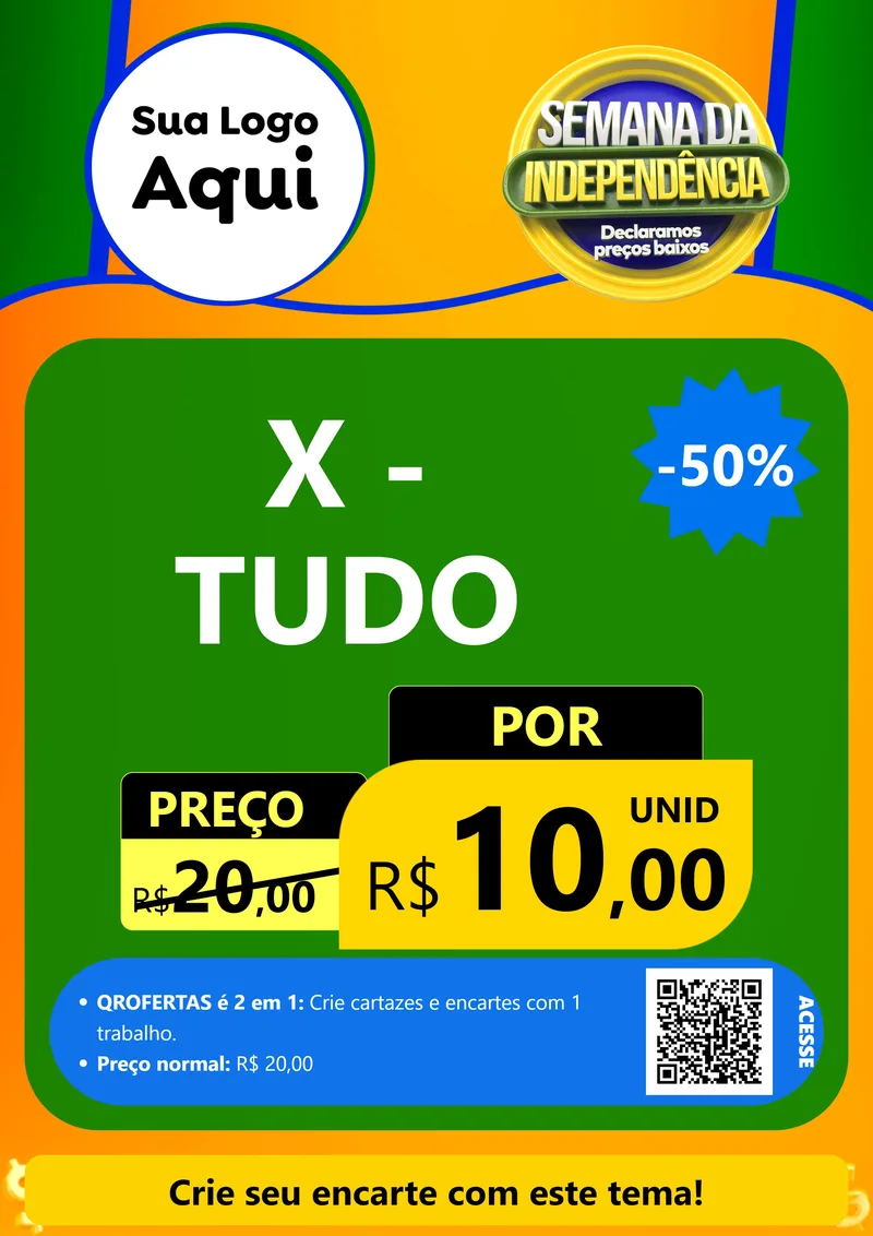 Modelo de Cartaz para Cartaz A4 Vertical com o tema Semana da Independência Declaramos Preços Baixos para Hamburgueria