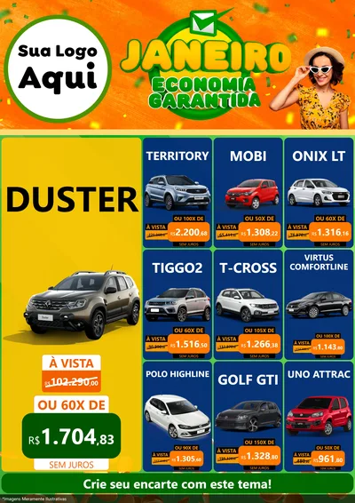 Modelo de Encarte para Encarte A4 Vertical com o tema Janeiro - Economia Garantida para Concessionaria de Carros