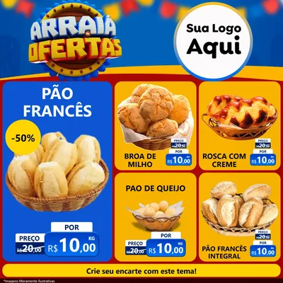 Modelo de Rede Social para Feed Facebook com o tema Arraiá de Ofertas - Junina para Padaria