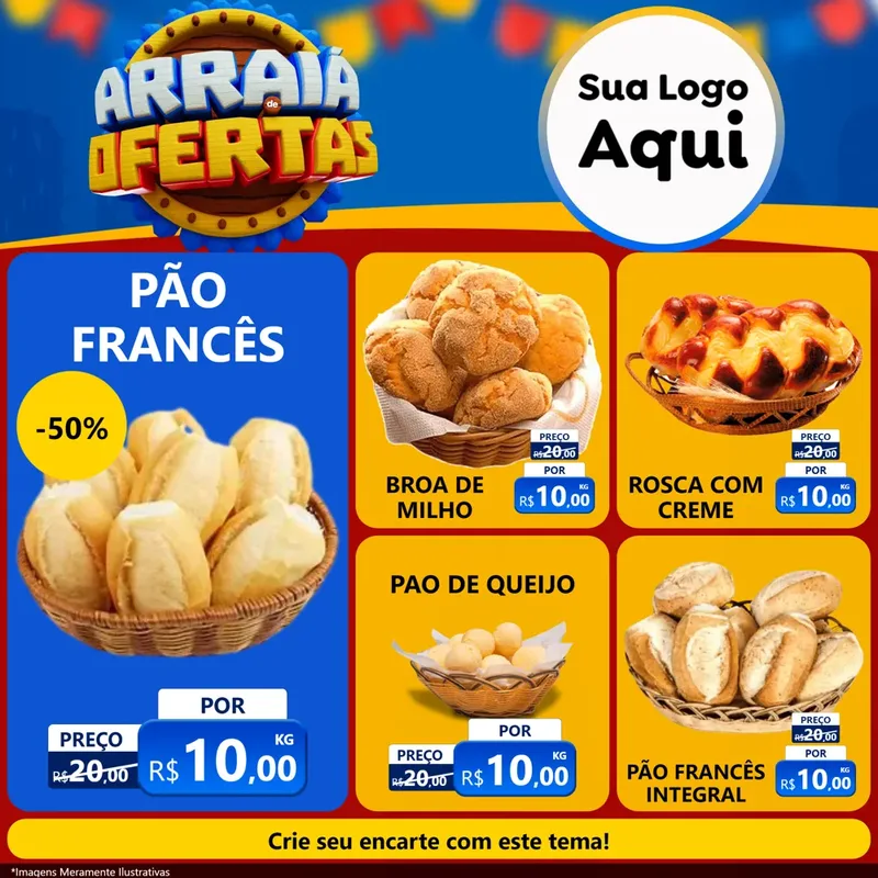 Modelo de Rede Social para Feed Facebook com o tema Arraiá de Ofertas - Junina para Padaria