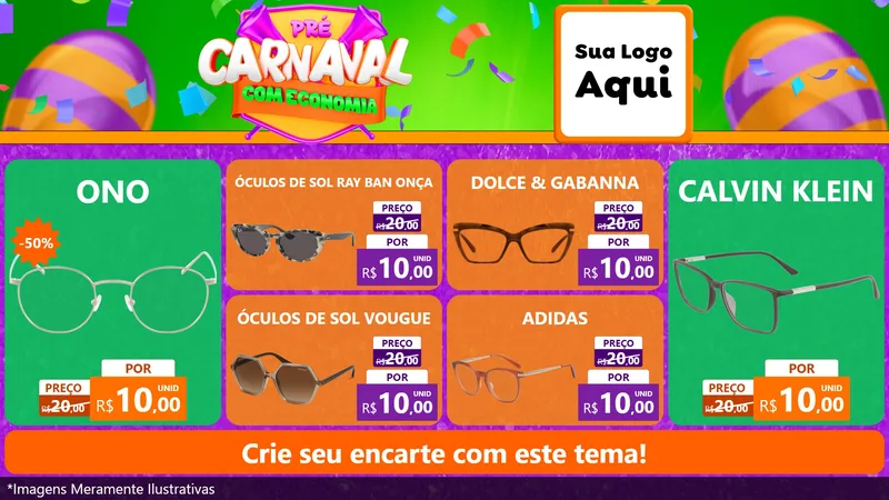 Modelo de TV para TV Horizontal com o tema Pré-Carnaval Com Economia para Óticas