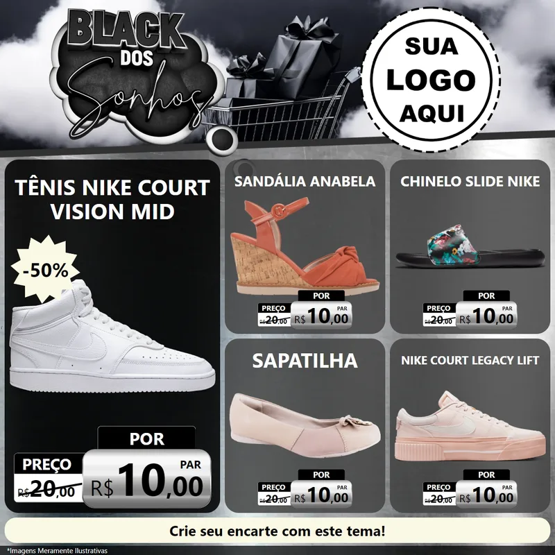 Modelo de Rede Social para Feed Facebook com o tema Black dos Sonhos para Calçados