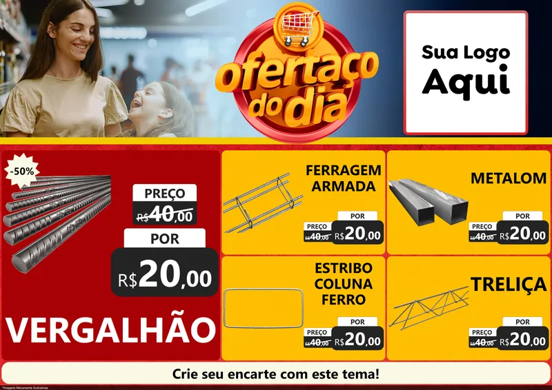 Modelo de Encarte para Encarte A4 Horizontal com o tema Ofertaço Do Dia para Ferragens
