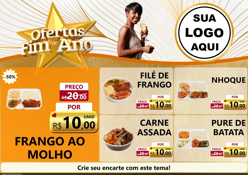 Modelo de Encarte para Encarte A4 Horizontal com o tema Ofertas Fim de Ano para Restaurante