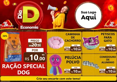 Modelo de Encarte para Encarte A4 Horizontal com o tema Dia D Economia para Pet Shop