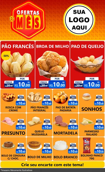 Modelo de Encarte para Encarte Grande com o tema Ofertas do Mês para Padaria