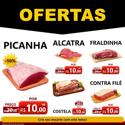 Modelo de Rede Social para Feed Facebook com o tema Ofertas Preto e Vermelho Cartaz para Açougue