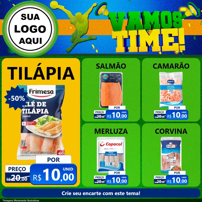 Modelo de Rede Social para Feed Facebook com o tema Vamos Time! para Peixaria
