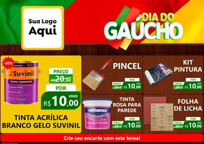 Modelo de Encarte para Encarte A4 Horizontal com o tema Dia do Gaúcho para Tintas e Ferramentas