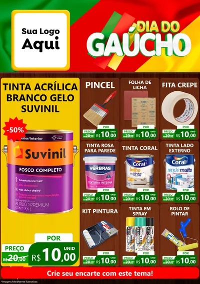 Modelo de Encarte para Encarte A4 Vertical com o tema Dia do Gaúcho para Tintas e Ferramentas