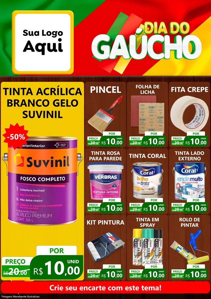 Modelo de Encarte para Encarte A4 Vertical com o tema Dia do Gaúcho para Tintas e Ferramentas