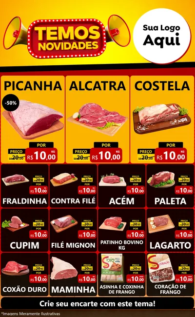 Modelo de Encarte para Encarte Grande com o tema Temos Novidades para Açougue