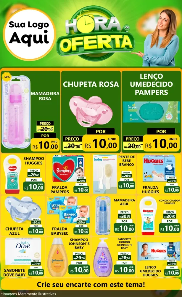 Modelo de Encarte para Encarte Grande com o tema Hora da Oferta para Bebês
