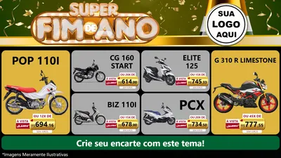 Modelo de TV para TV Horizontal com o tema Super Fim de Ano para Concessionaria de Motos