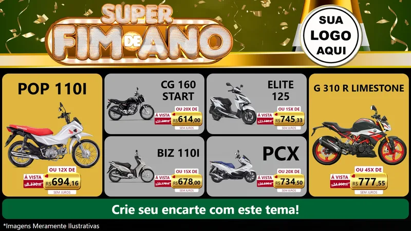 Modelo de TV para TV Horizontal com o tema Super Fim de Ano para Concessionaria de Motos
