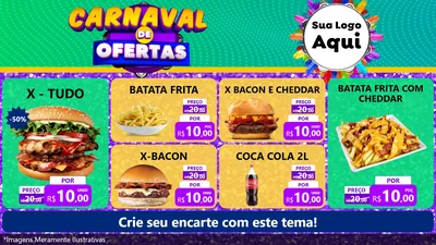 Modelo de TV para TV Horizontal com o tema Carnaval de Ofertas para Hamburgueria