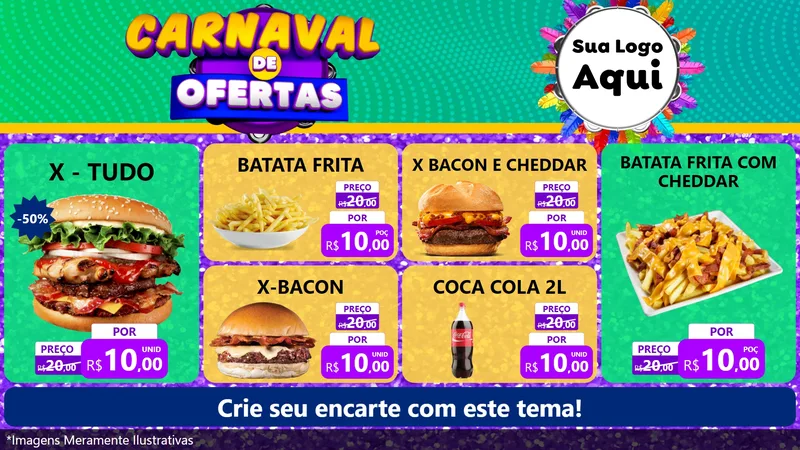 Modelo de TV para TV Horizontal com o tema Carnaval de Ofertas para Hamburgueria