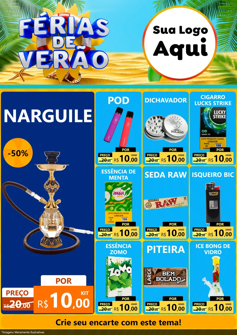 Modelo de Encarte para Encarte A4 Vertical com o tema Férias de Verão para Tabacaria