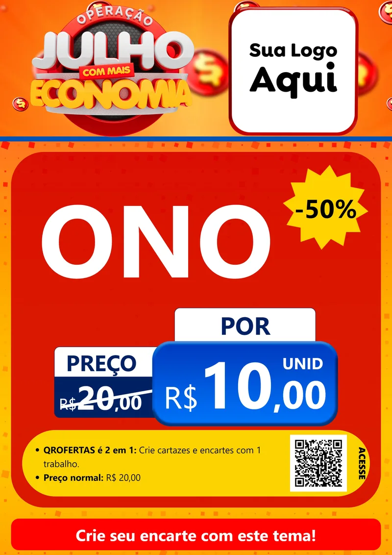 Modelo de Cartaz para Cartaz A4 Vertical com o tema Operação Julho Com Mais Economia para Óticas