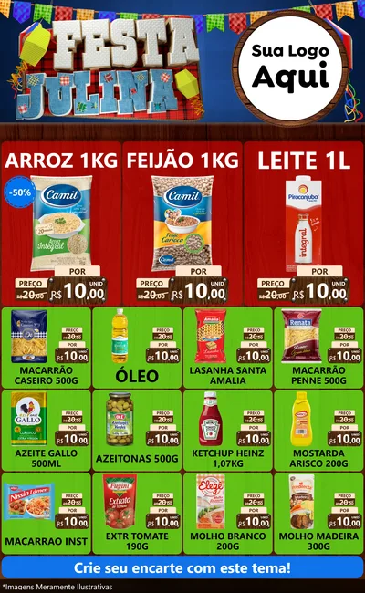 Modelo de Encarte para Encarte Grande com o tema Festa Julina para Supermercado