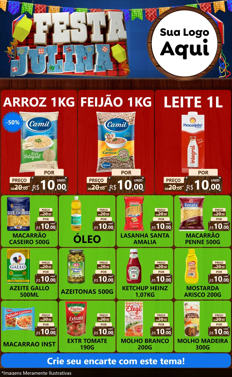 Modelo de Encarte para Encarte Grande com o tema Festa Julina para Supermercado