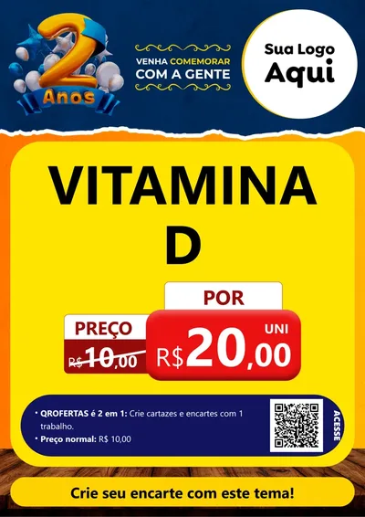 Modelo de Cartaz para Cartaz A4 Vertical com o tema Aniversário de 2 anos para Farmácia