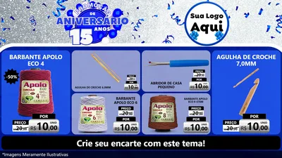 Modelo de TV para TV Horizontal com o tema Promoção de Aniversário - 15 Anos para Armarinho e Aviamentos